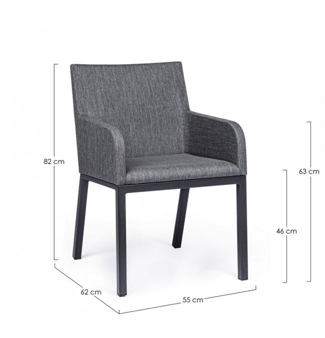 Chaise d'extérieur avec accoudoirs en tissu Anthracite OWEN JX55 55x62x h82 cm
