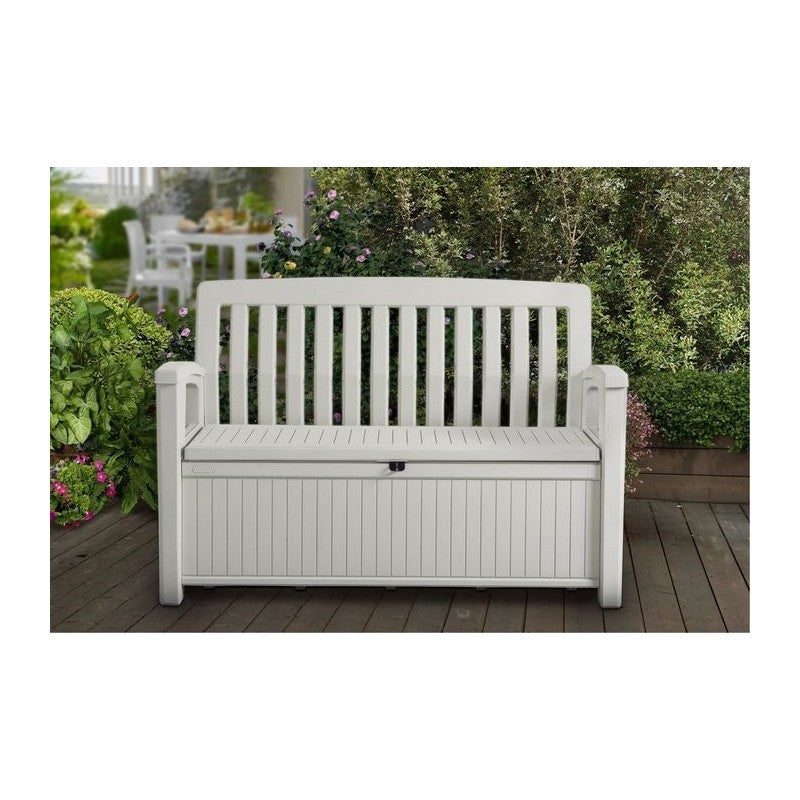 Coffre en résine finition effet bois Banc de terrasse blanc 132,7x61,2xh.89 cm