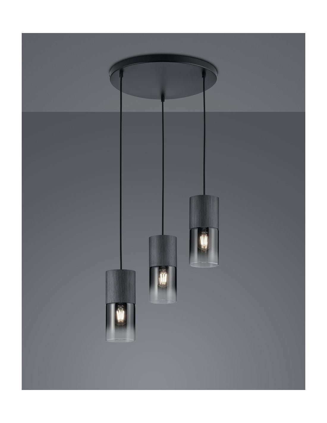 Suspension Vintage 3 x E27 Robin Trio Métal Noir Luminaire