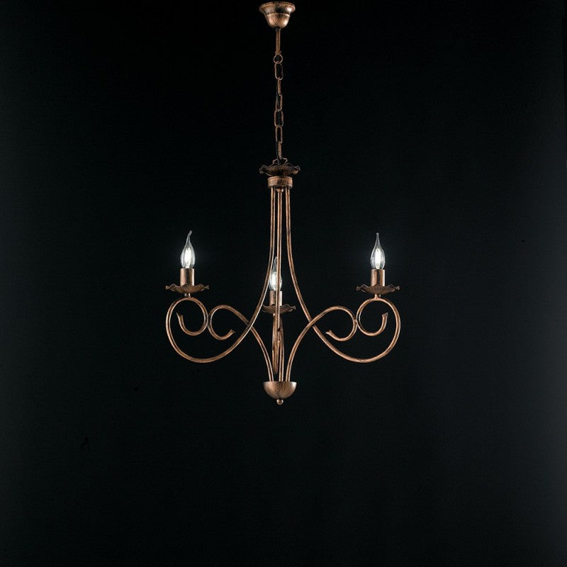 Lustre suspension en fer et cuivre noir DECO trois lumières 50x h60 cm