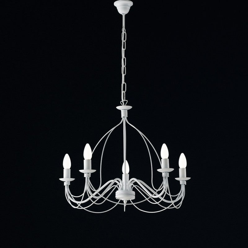Lustre en fer shabby blanc à cinq lumières 61x h45 cm