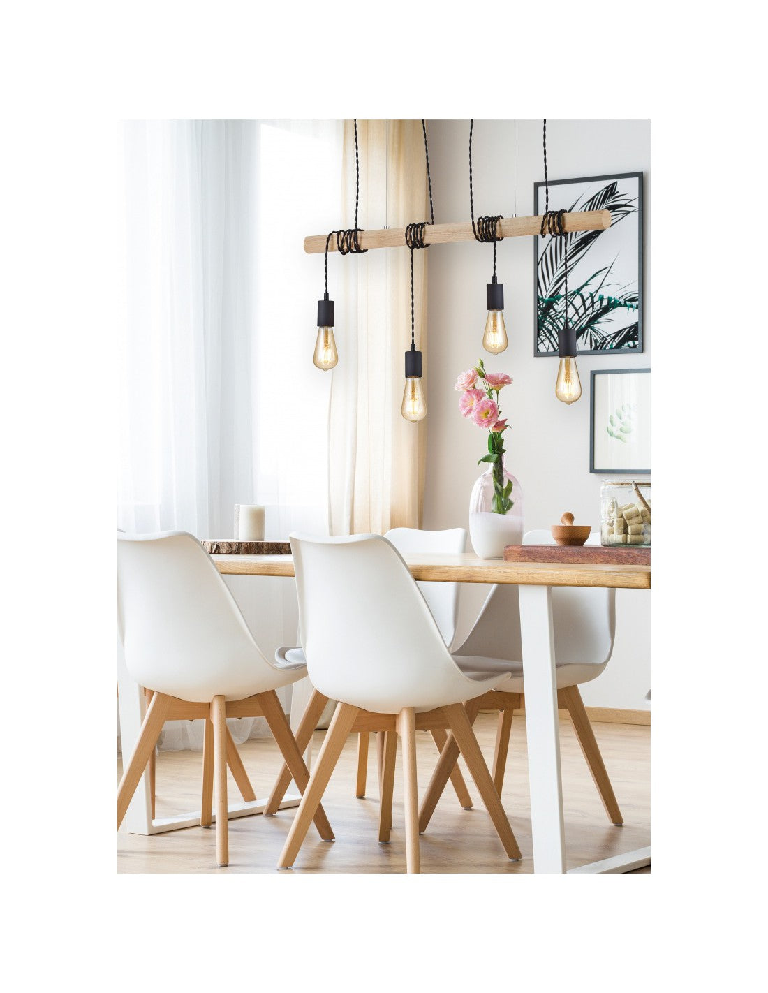 Vintage Brody 4xE27 Suspension Bois Noir Trio Éclairage