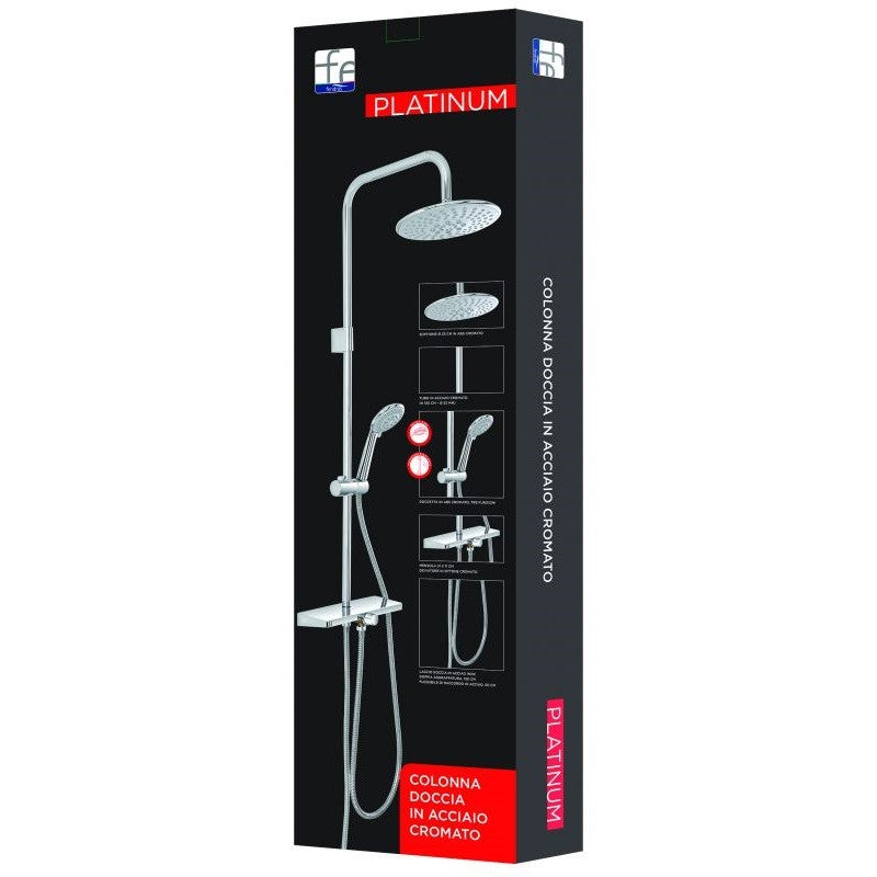 Ensemble colonne de douche en acier chromé avec étagère inverseur centrale