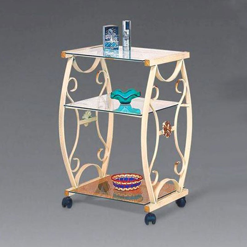Chariot meuble TV en fer couleur ivoire 70x45xh.80 cm