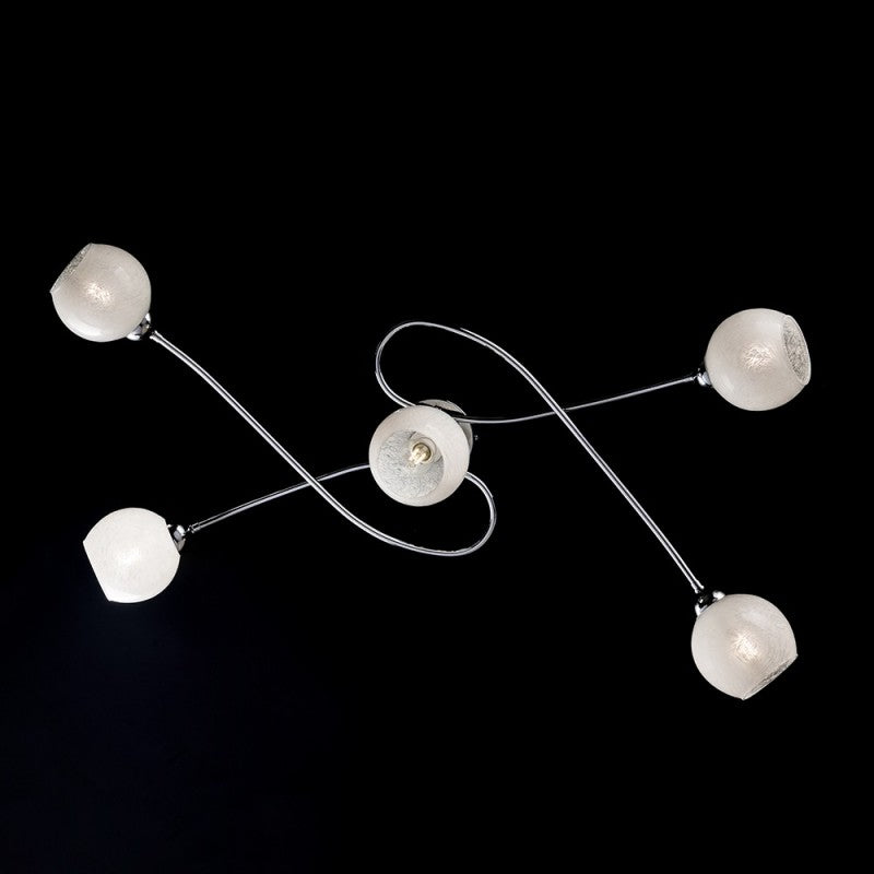 Plafonnier en fer chromé poli avec verre blanc 5 lumières 98x5xh. 19 cm