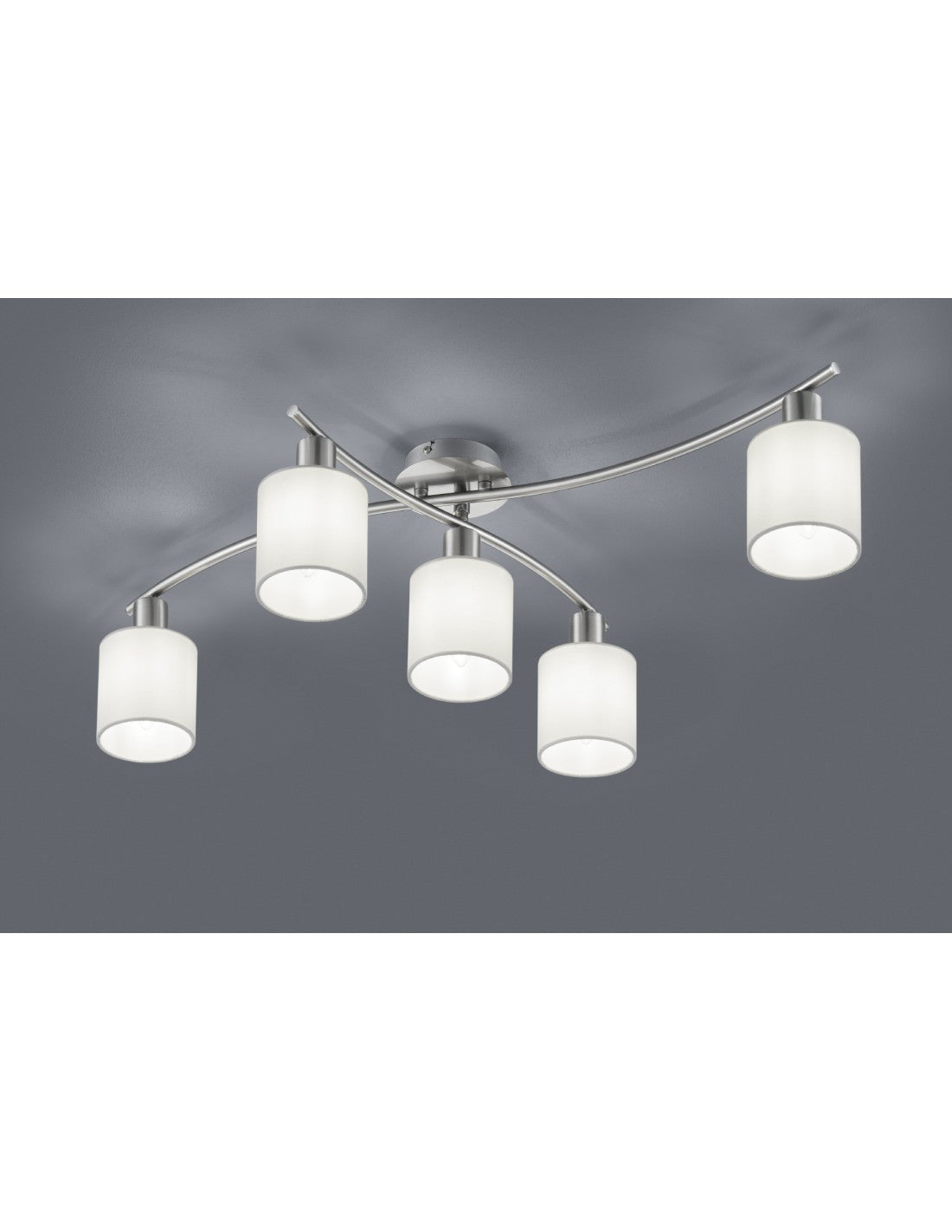 Plafonnier Garda Nichel 5 abat-jour en tissu blanc L75 cm Trio Lighting