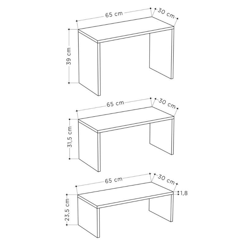 Tables basses Trio en tourterelle anthracite Kanta 65x30xh.39 cm