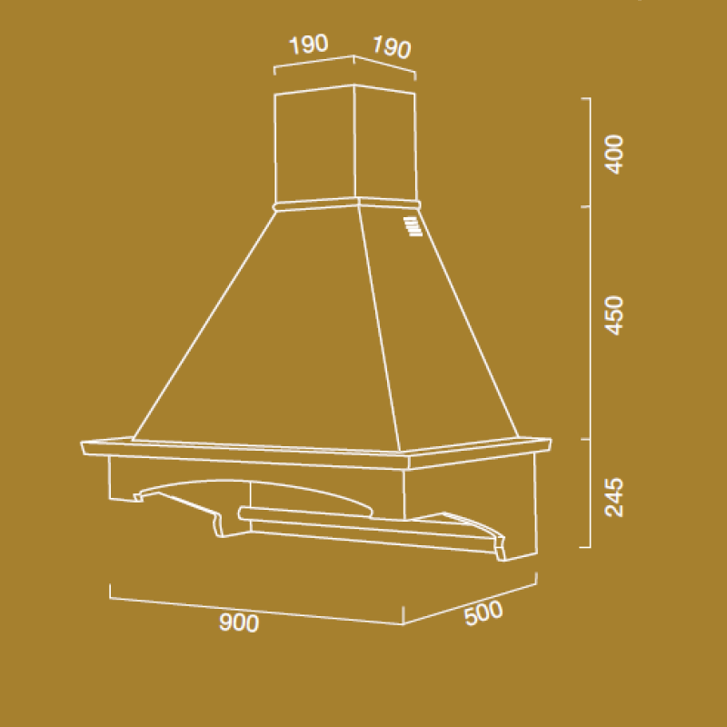 Hotte de cuisine rustique blanche VIENNA avec cadre en bois incrusté couleur noyer 90 cm