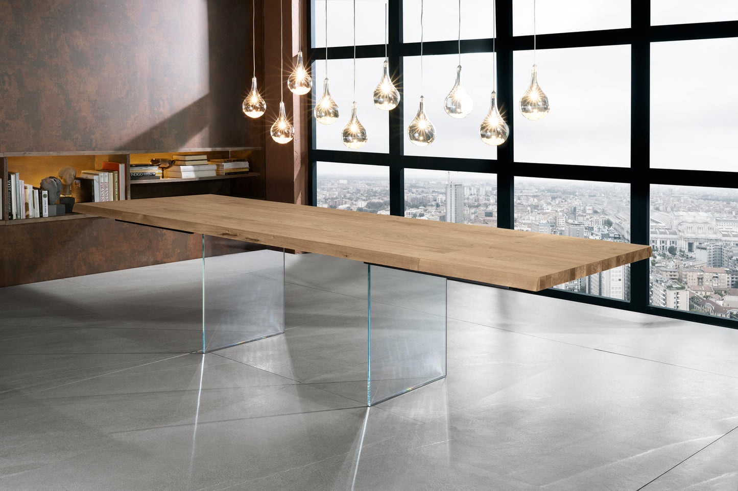 Table extensible en placage chêne et plateau en chêne naturel 200/300x100 cm
