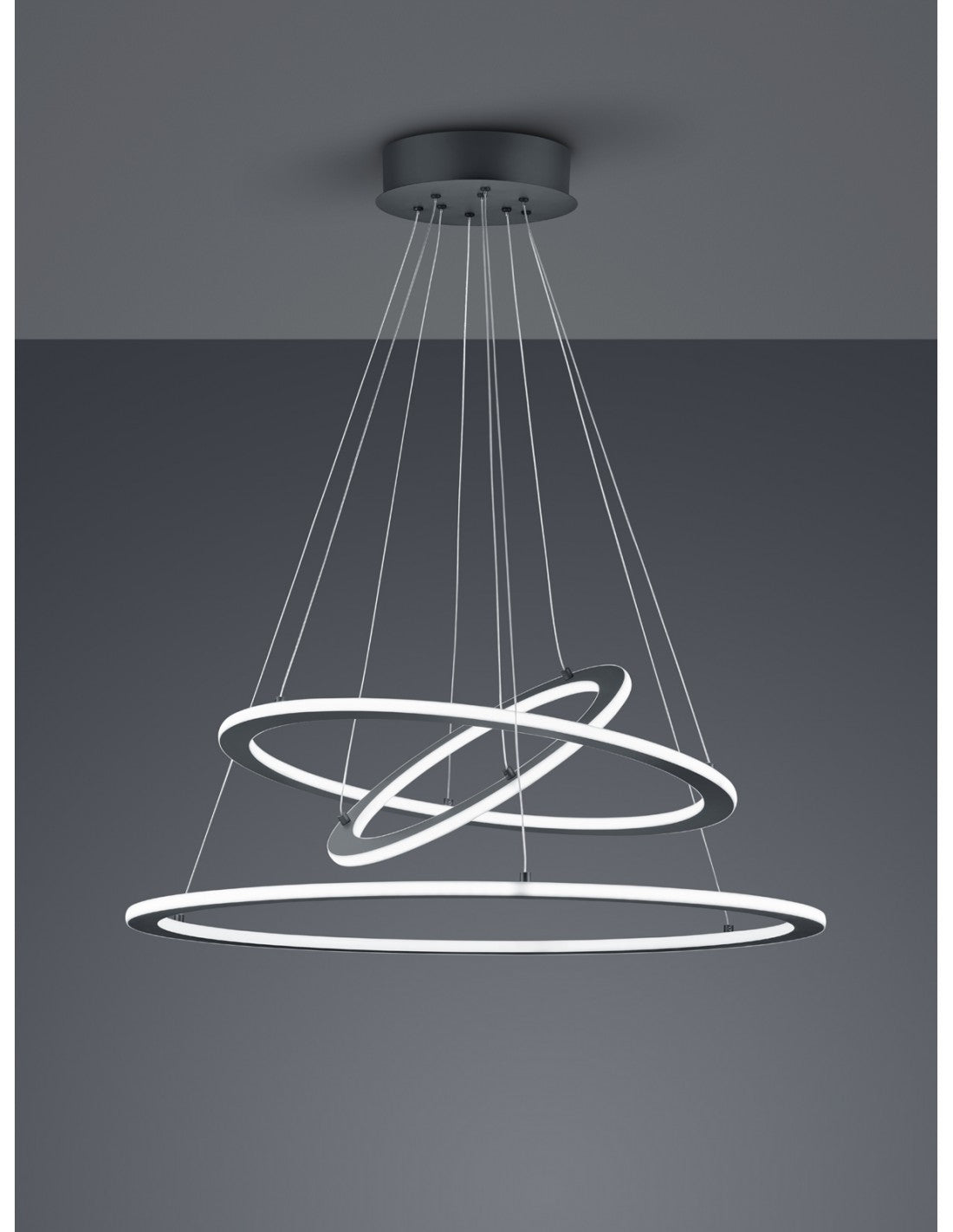 Suspension LED dimmable 3 anneaux Durban Anthracite Ø80 cm Trio Lighting