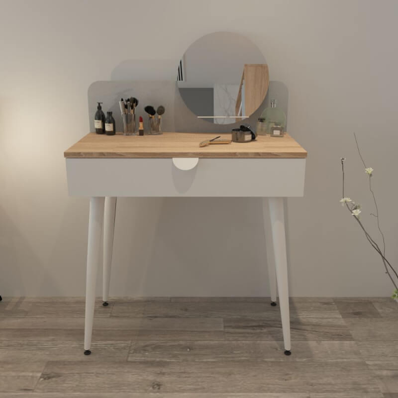 Coiffeuse Krell avec sonoma et miroir blanc