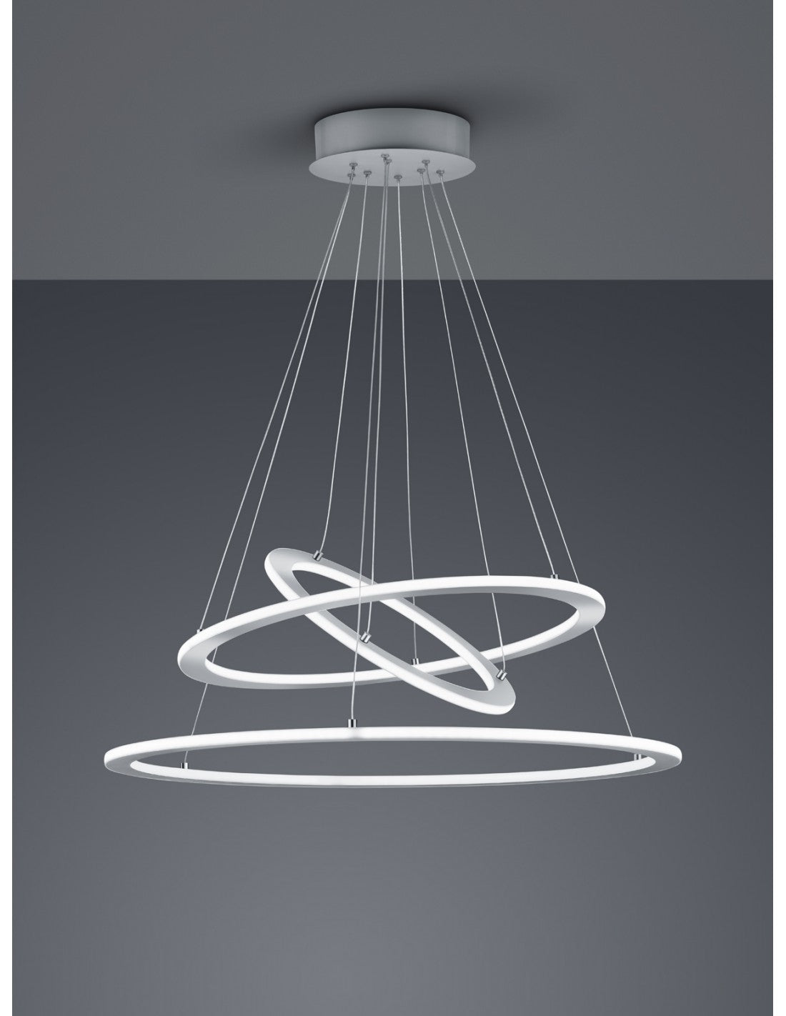 Suspension LED dimmable 3 anneaux Durban Nickel Ø80 cm Trio Lighting