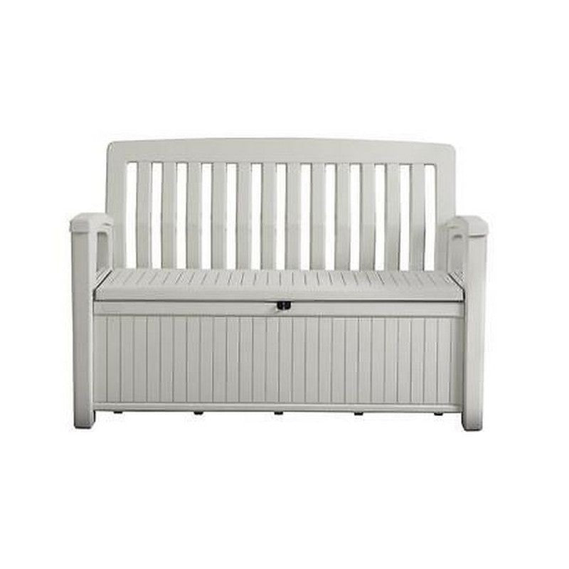 Coffre en résine finition effet bois Banc de terrasse blanc 132,7x61,2xh.89 cm