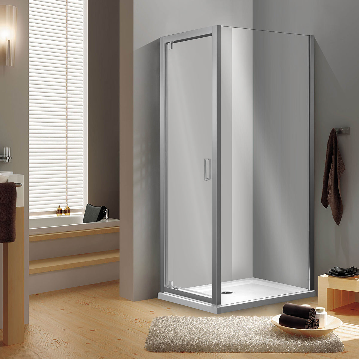 Porte de douche pivotante en cristal - Ligne Essential - 68-72 cm / Ouverture 50,5 cm