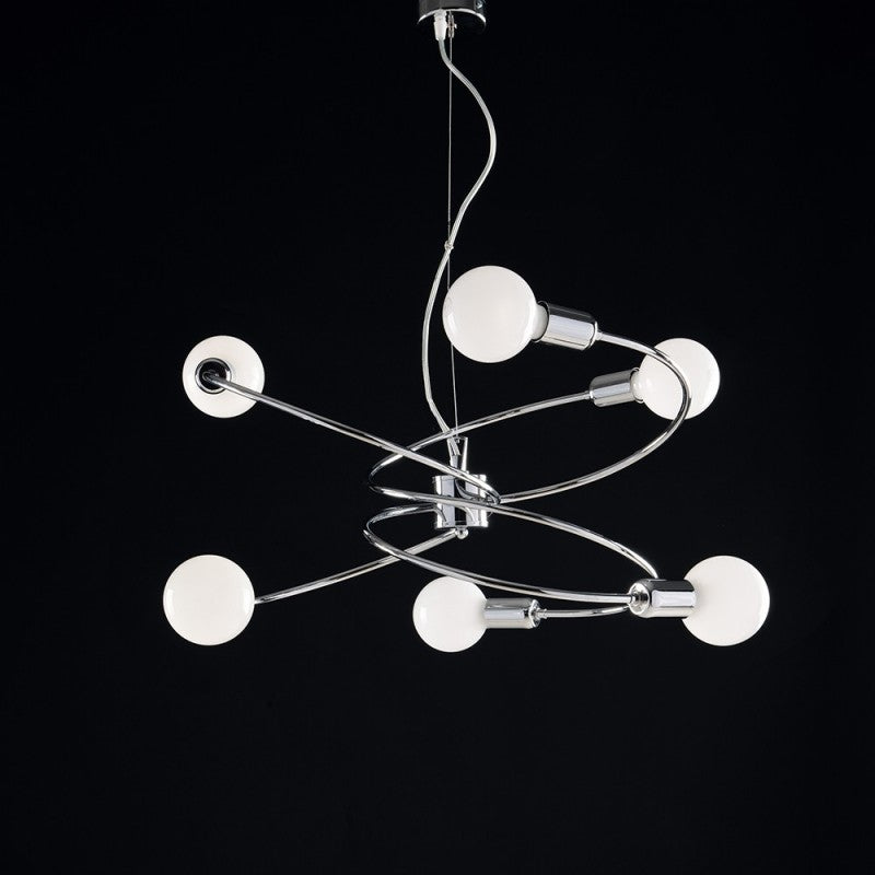 Lustre suspension en fer chromé à six lumières 55x h30 cm