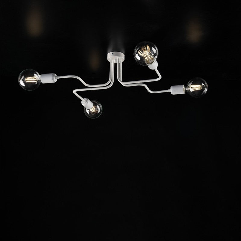 Plafonnier en fer laqué blanc à 4 lumières décor argent