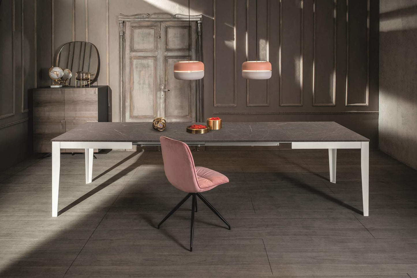 Table extensible blanc anthracite 90 cm x 156- 316 cm H. 76 cm