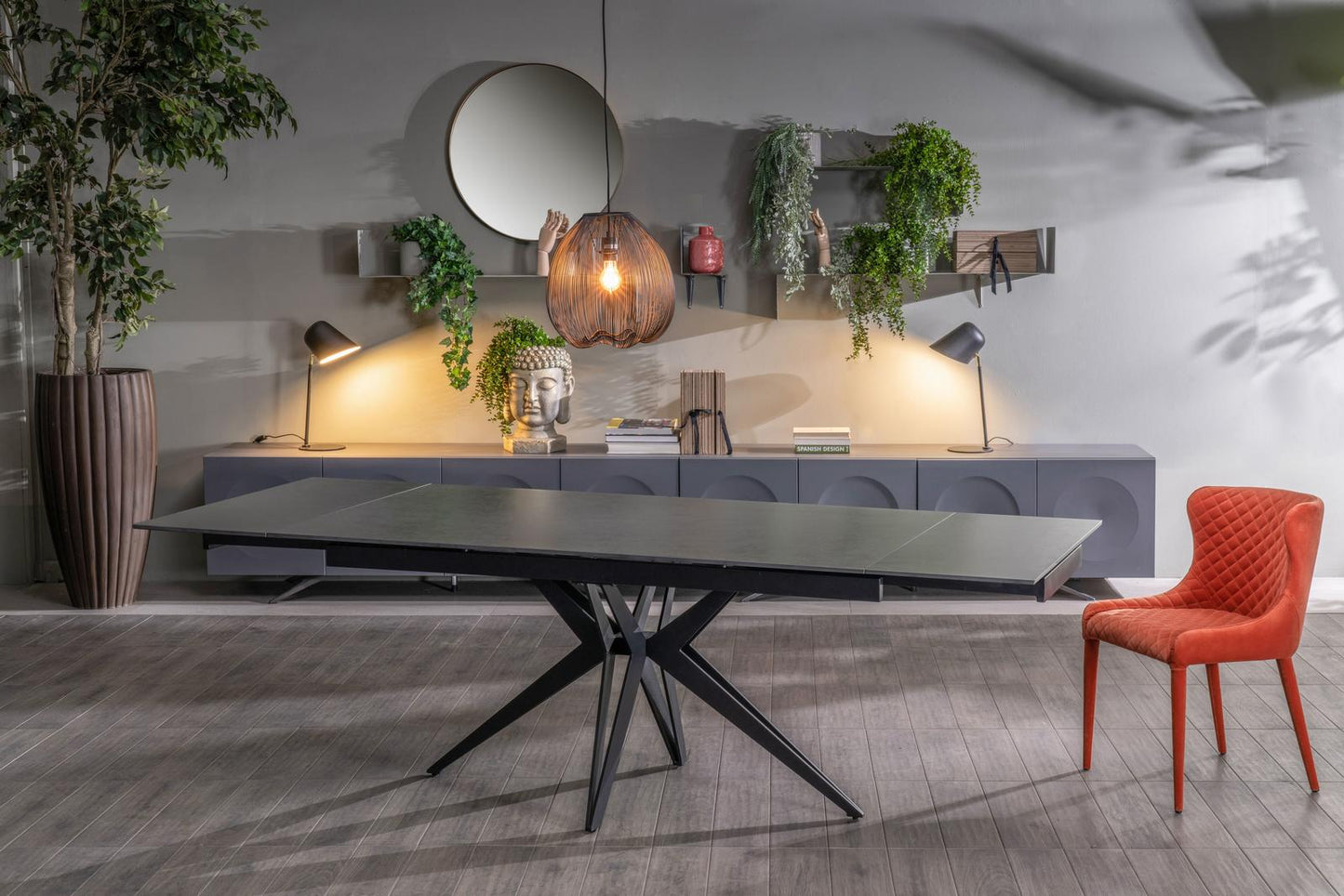 Table extensible vintage gris - noir mat 90 cm x 160-240 cm cm H. 76 cm