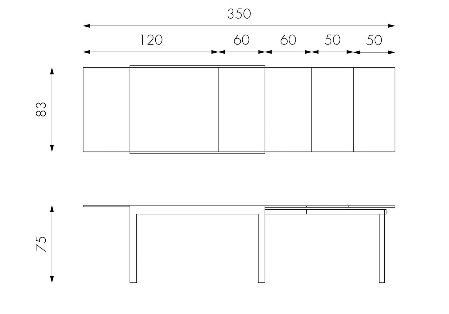 Table extensible avec plateau en verre trempé gris 120/175/230/290/350x75h cm