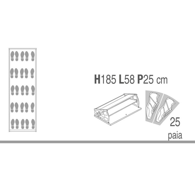 Étagère à chaussures fine et peu encombrante à cinq portes en Blanc Oxyde 63x29x h190 cm