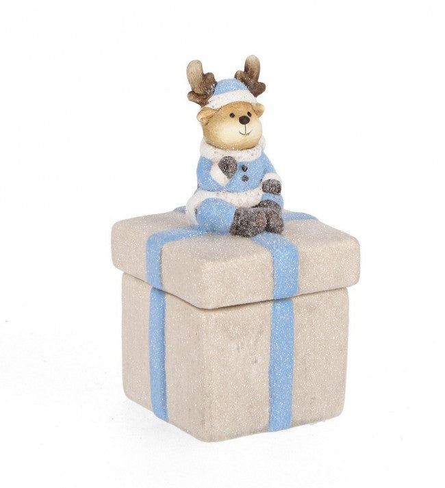 4x Décoration Blanche dans Boîte Bleue H14.5