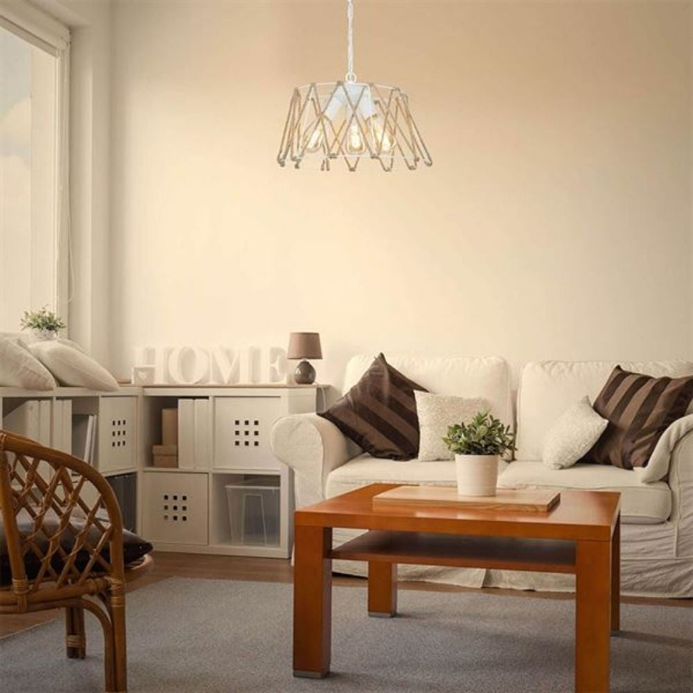 Lampada a sospensione Evren ASZ1030 3 luci metallo bianco e corda EFFEZ