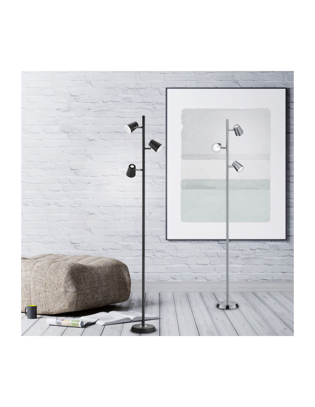 Lampadaire linéaire avec 3 spots LED Narcos Nichel Trio Lighting