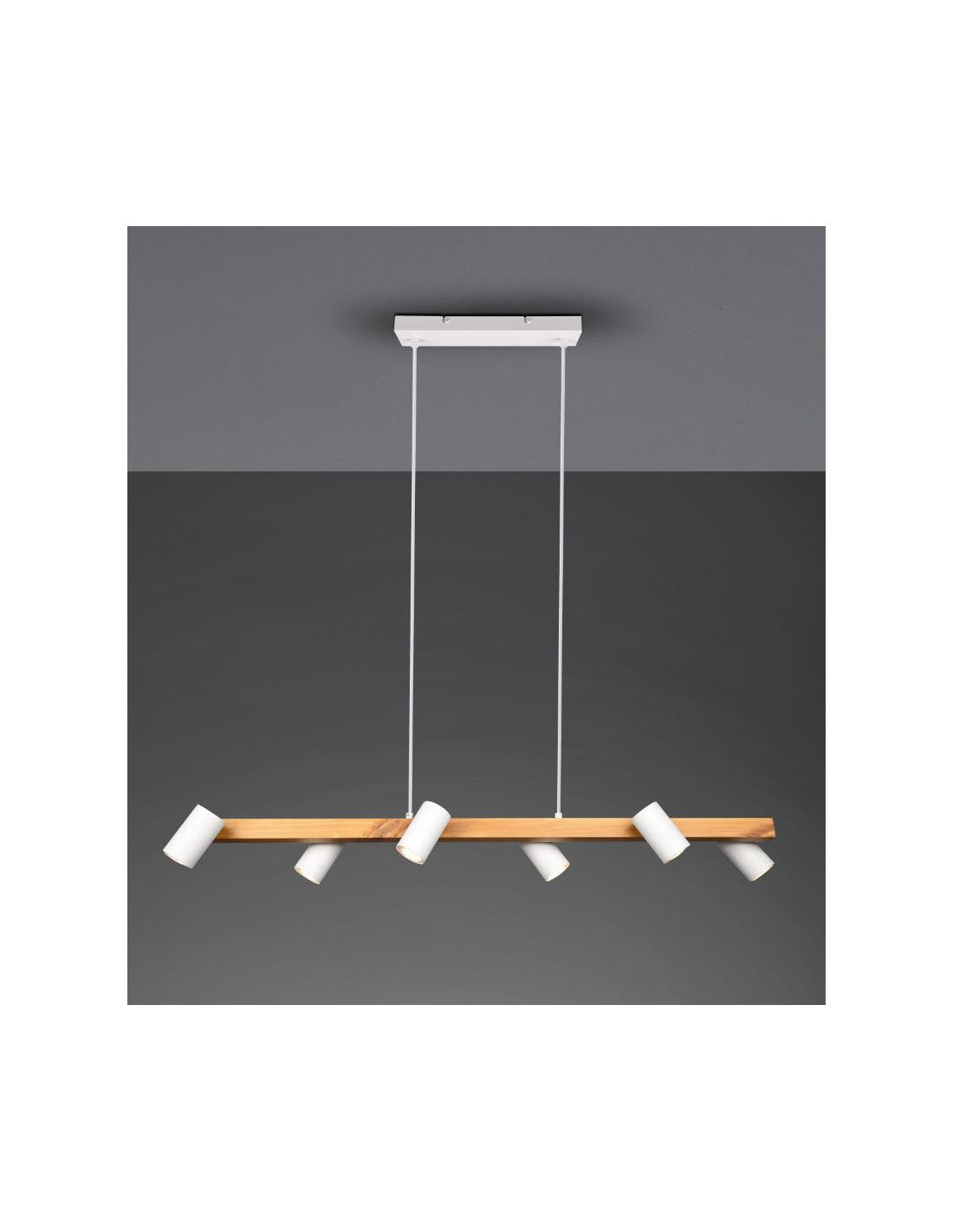 Lustre îlot en bois 6 spots cylindriques blancs orientables Marley Trio Lighting