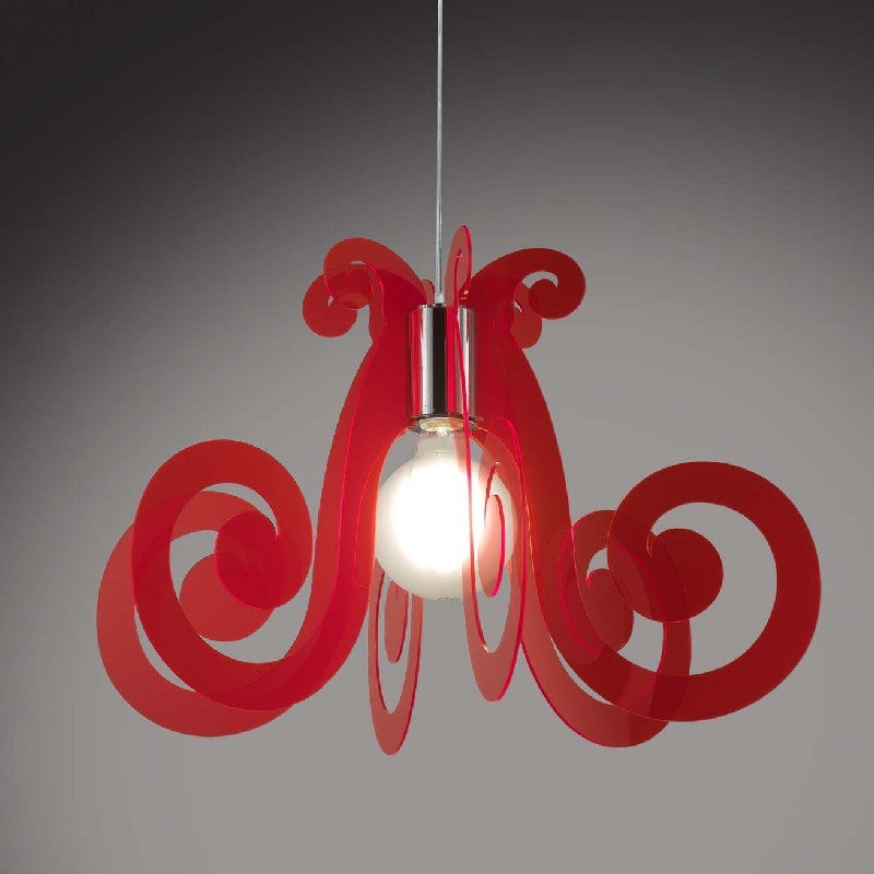 Lustre suspension MIZAR en plexiglas rouge diamètre 64x h41 cm