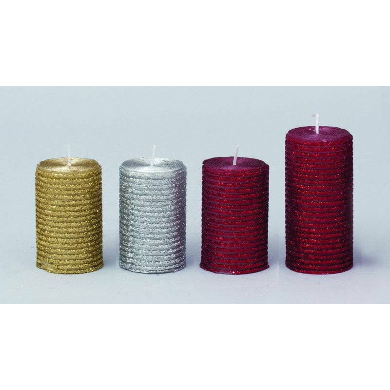 Bougie cylindrique à paillettes CM.5X9,5 h pcs 1 ROUGE