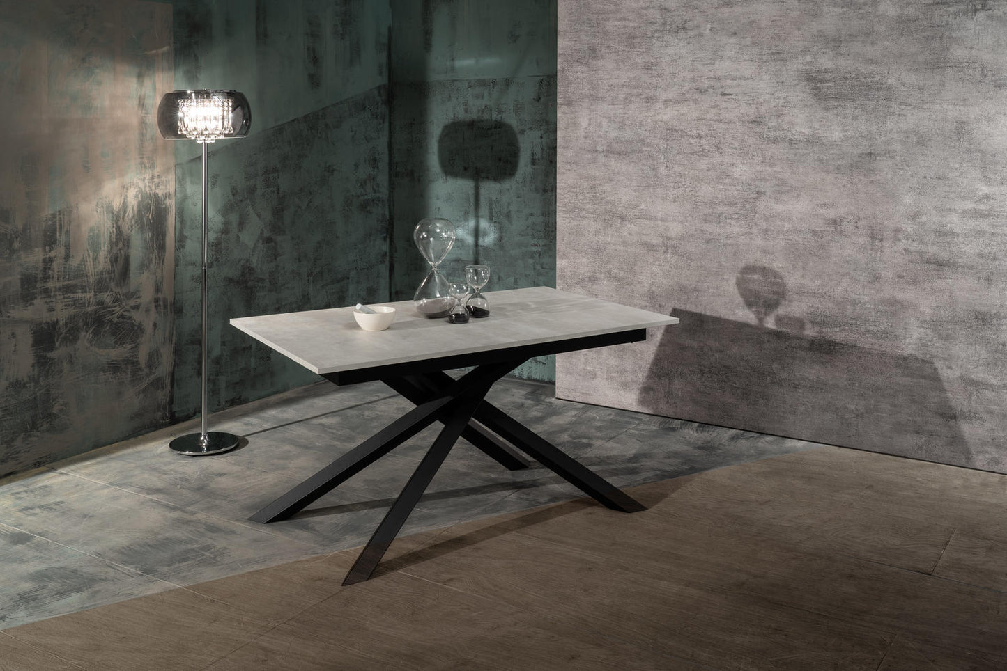 Table extensible en béton noir-blanc 90 cm x 140-190 cm H. 76 cm
