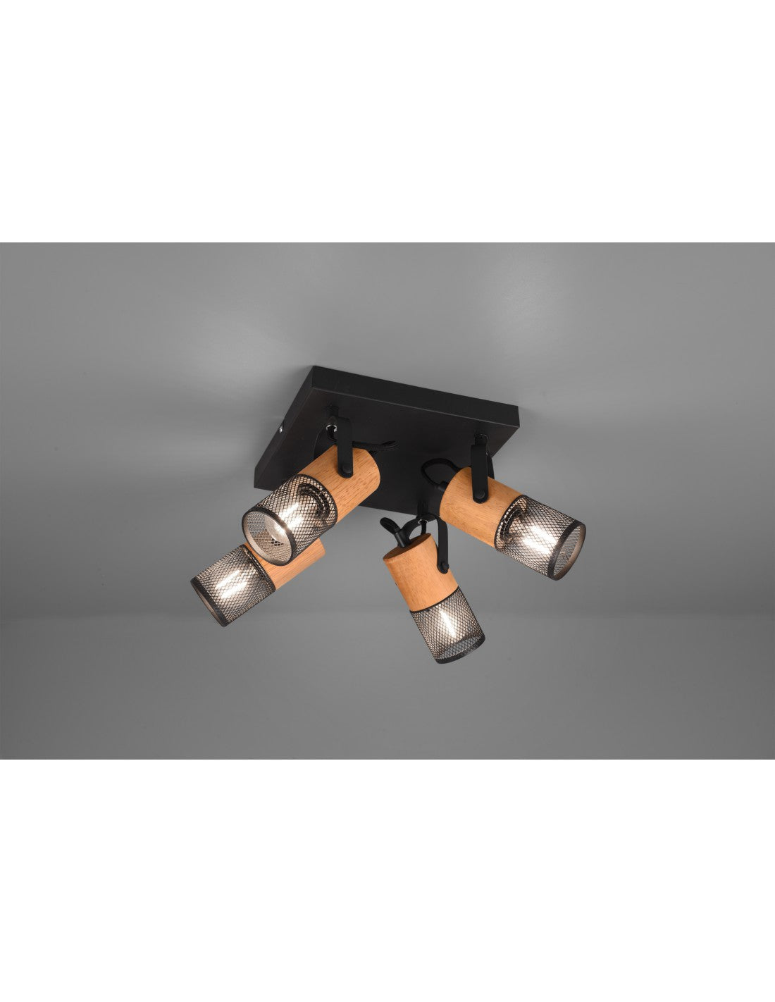 Plafonnier Tosh Noir 4xE14 Spot Cage Bois Et Métal 22x22 cm Trio Lighting