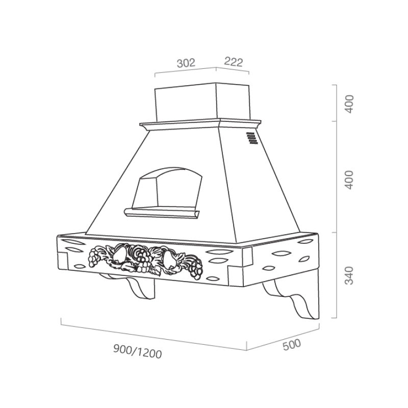 Hotte de cuisine rustique blanche GIADA MAX avec cadre en bois incrusté couleur tabac 90 cm