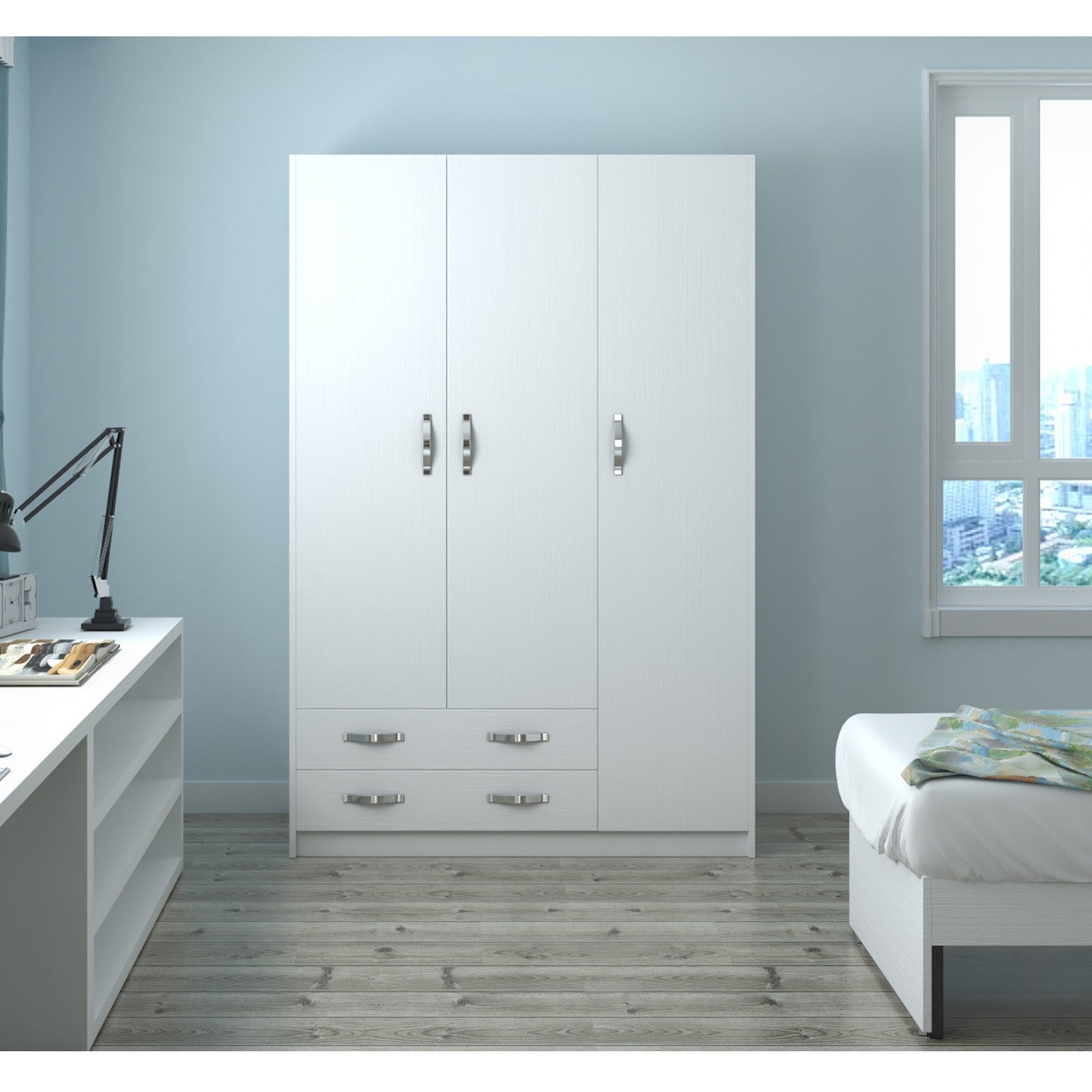 Armoire 3 portes avec tiroirs H.210