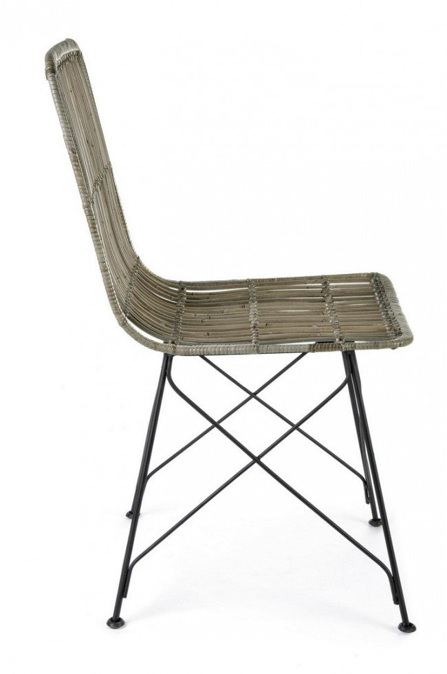 Chaise de style contemporain en acier et kubu Gris LUCILA 45x55x h85 cm