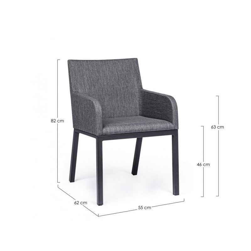Chaise d'extérieur avec accoudoirs en tissu Anthracite OWEN JX55 55x62x h82 cm