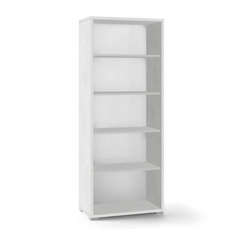 Bibliothèque haute moderne en bois Ossido White avec quatre étagères 71x41x h199 cm