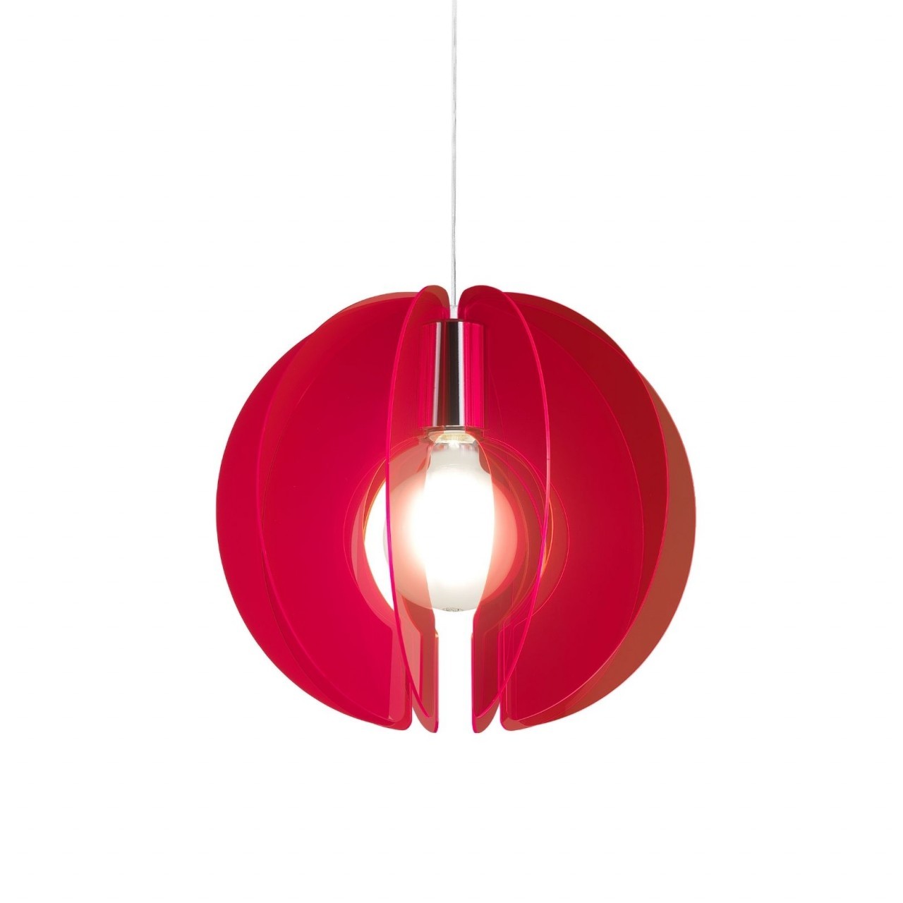 Suspension Sirio Rouge Fluo en Métal Chromé Cm. 40x40h
