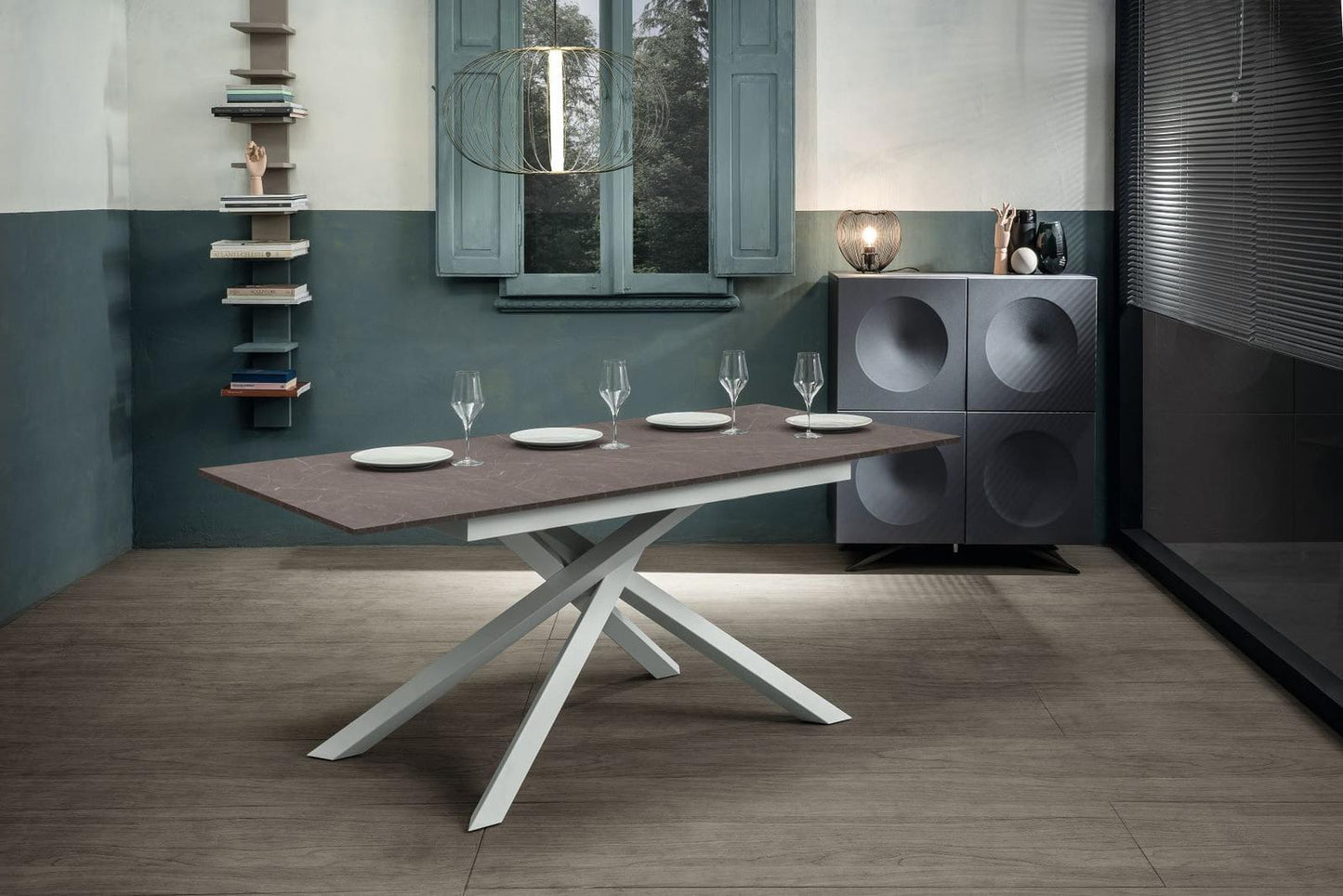 Table extensible blanc anthracite 90 cm x 140- 190 cm H. 76 cm