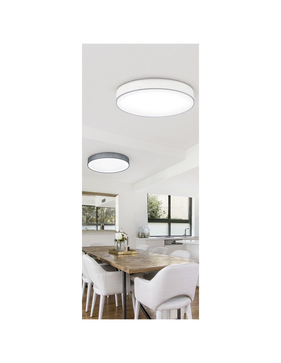Plafonnier LED avec abat-jour Lugano en tissu blanc Ø75 cm Trio Lighting
