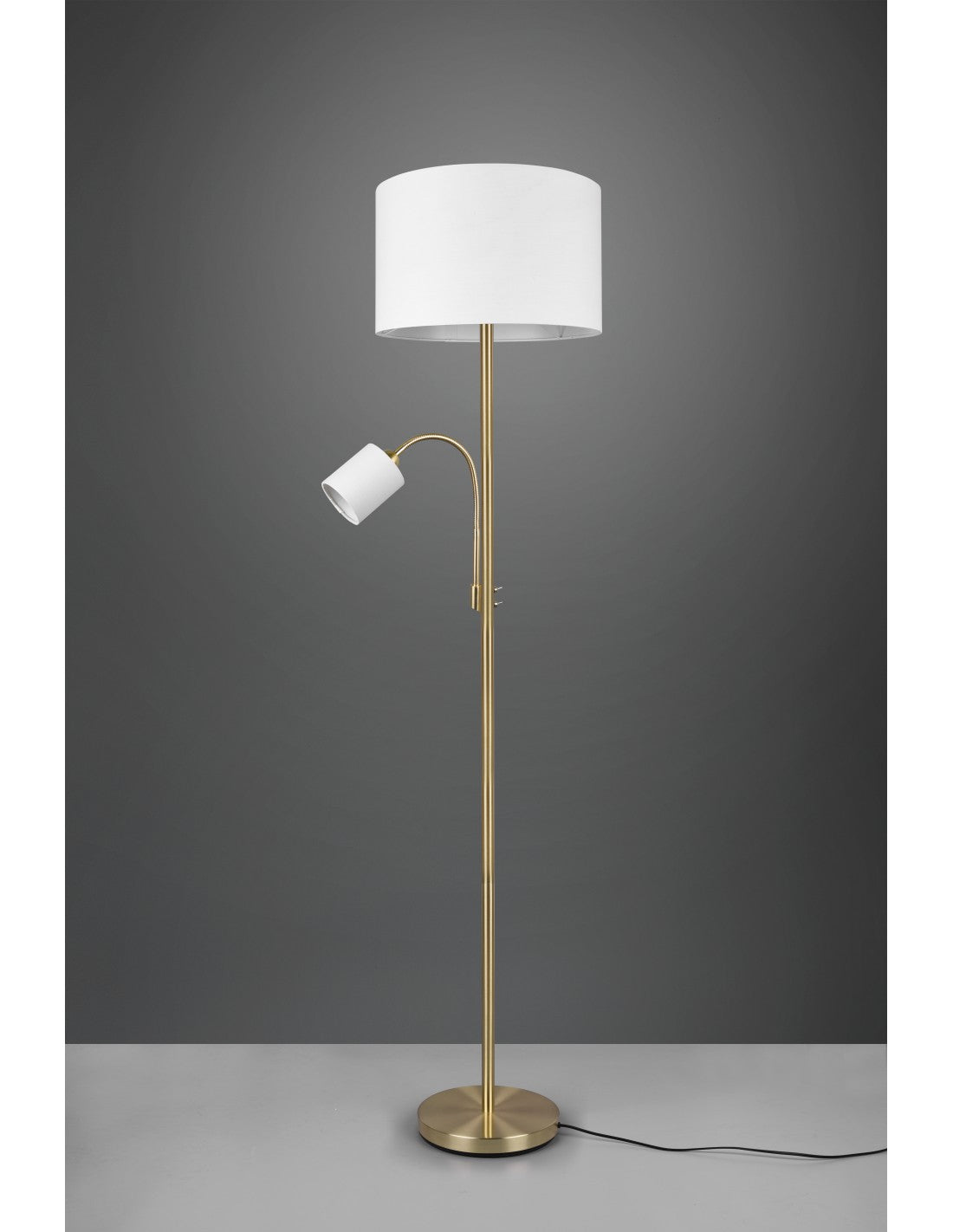 Lampadaire Hôtel Laiton Abat-Jour Tissu Crème Spot Lecture Trio Éclairage