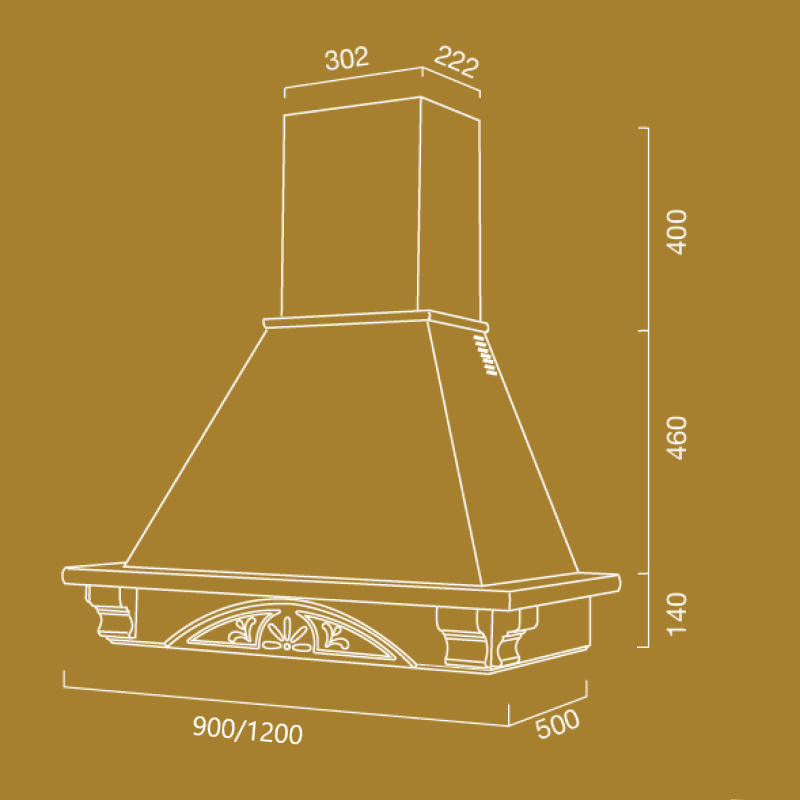 Hotte de cuisine rustique blanche DOLCE VITA avec cadre en bois incrusté couleur tabac 90 cm