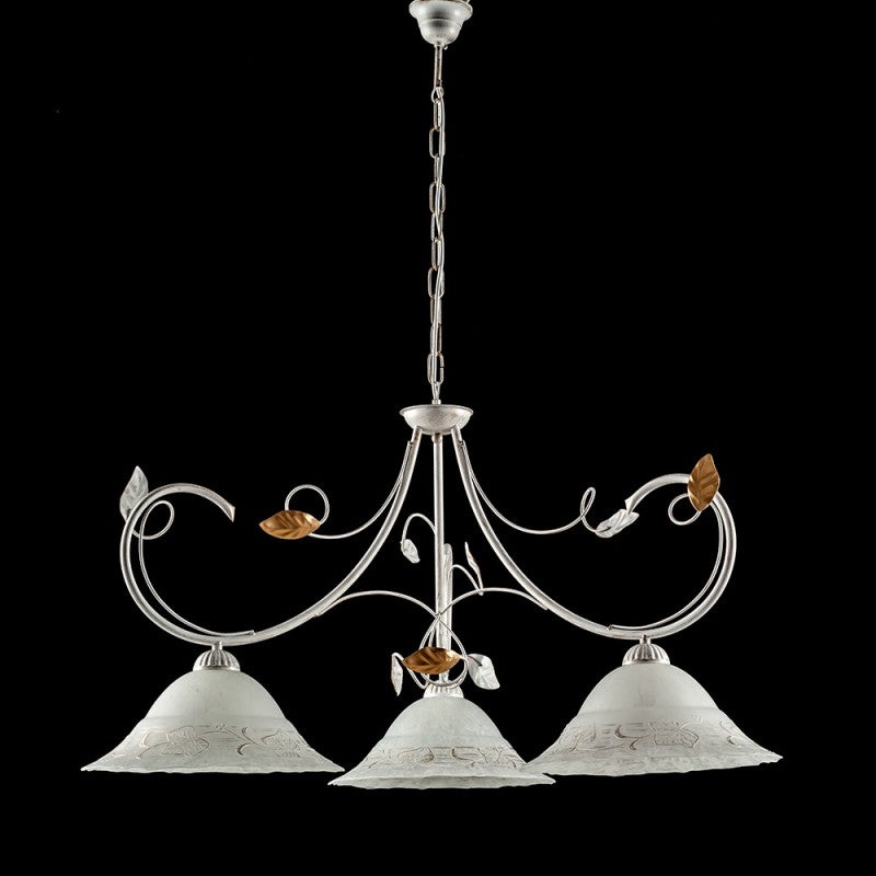 Lustre de cuisine en fer White Gold à trois lumières Blanc 79x h54 cm