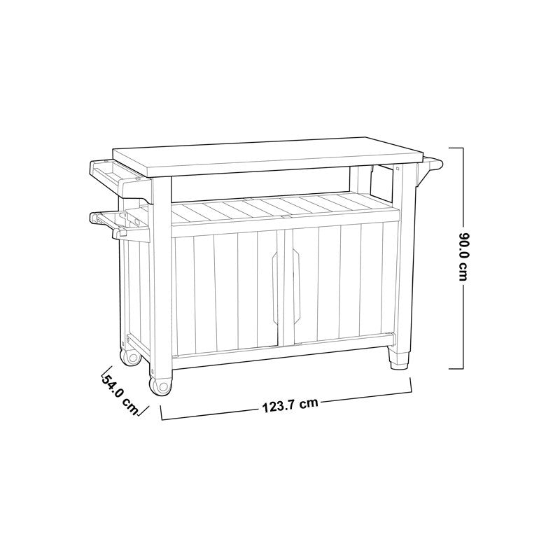 Table en résine pour barbecue 2 portes couleur graphite 123,7x54xh.90h cm