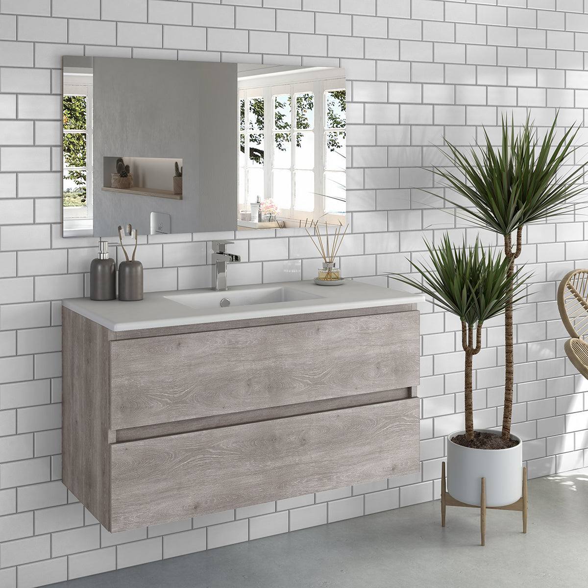 Meuble de salle de bain suspendu en chêne beige 80x43x56 cm