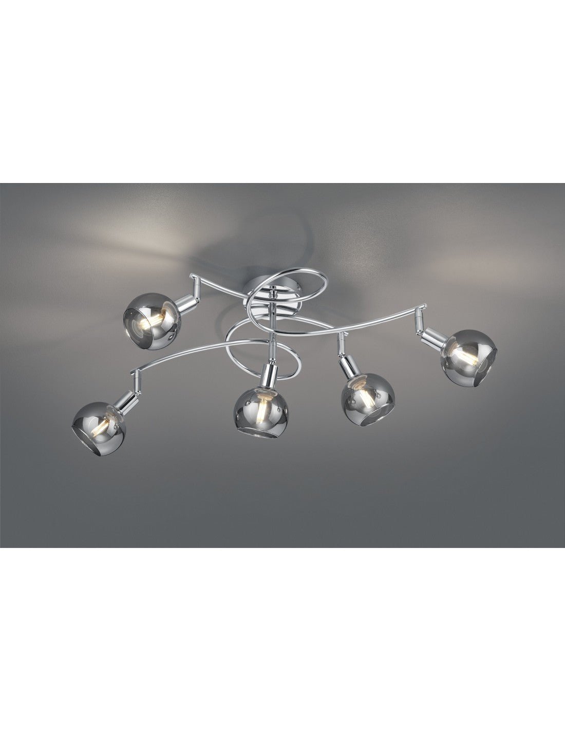 Plafonnier Brest Chrome Pinwheel 5 Verre Fumé Trio Lighting
