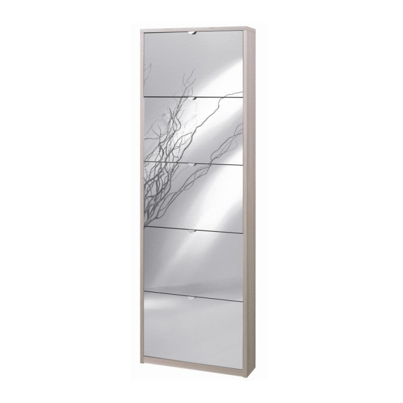 Étagère à chaussures mince à cinq portes avec miroir en Light Olmo 63x18x h190 cm