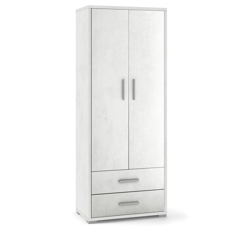 Armoire polyvalente avec deux portes et deux tiroirs en Oxy White 71x41x h182 cm