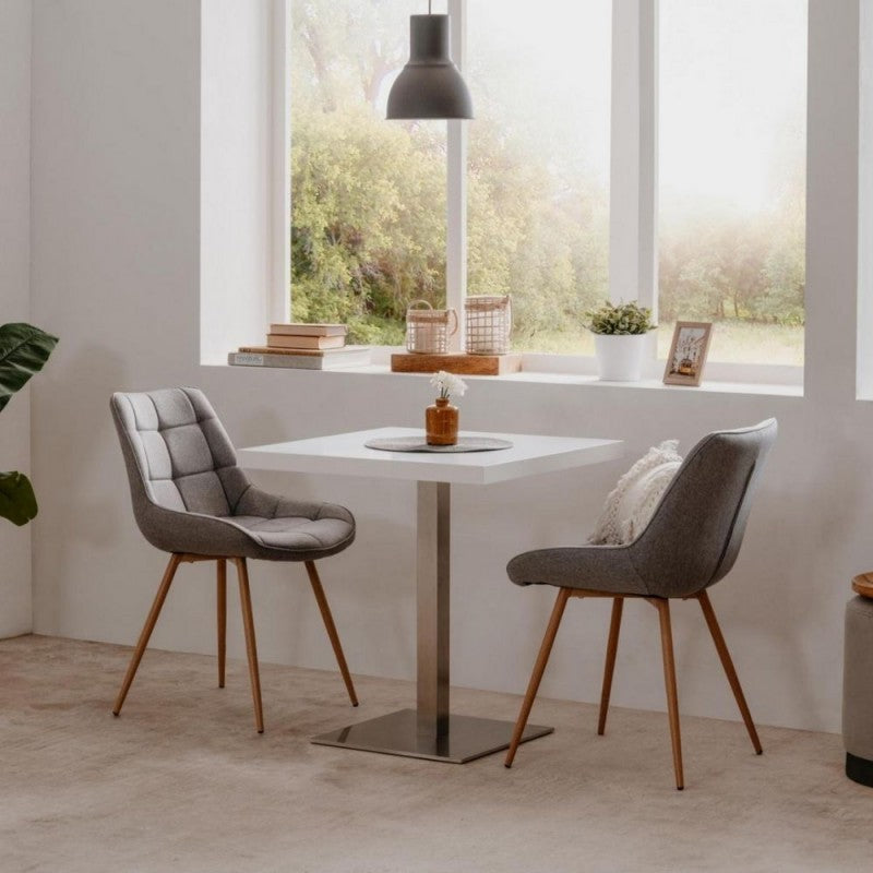 Table haute Quadrato 75 cm plateau blanc et base chromée 70x70xh.75 cm