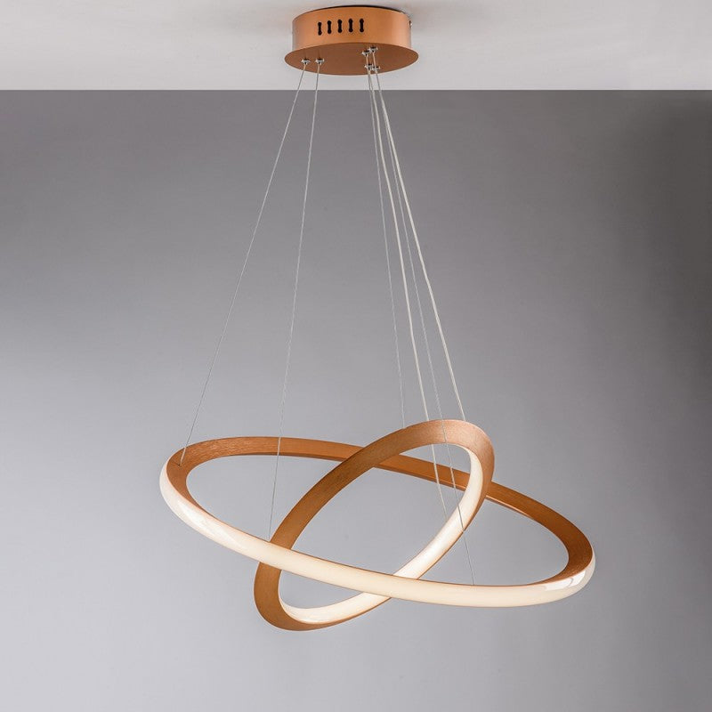 Lustre moderne en métal et aluminium LED intégrée dorée 60x40x h150 cm